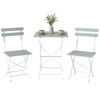 Outsunny Outdoor Bistro Set Folding Patio Furniture Set with 2 Chairs Table for 2 People White and Green(m-10)