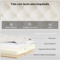 HOMCOM Banco Pie de Cama Tapizado en Terciopelo Diseño Capitoné Base de Metal para Dormitorio Entrada Salón Crema(m-4)