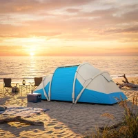 Outsunny Inflatable Tent 2 Bedroom 3000mm Waterproof Windproof Air Tent with Carry Bag for 2-4 Person(m-9)