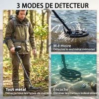 Outsunny Détecteur de métaux pour adultes, bobine de recherche étanche IP68 avec écran LCD, détecteur d'or à 3 modes avec pelle(m-4)