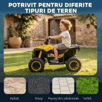 HOMCOM  ATV 12V pentru copii cu cauciucuri late, masina, faruri LED, claxon, muzica, pentru 3-5 ani, galben(m-5)