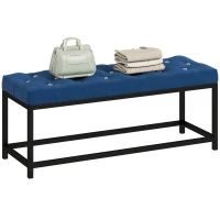 HOMCOM Banco Pie de Cama Tapizado en Terciopelo Diseño Capitoné Base de Metal para Dormitorio Entrada Salón Azul Oscuro(m-6)