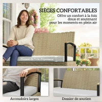 Outsunny Banc de Rangement de Jardin en Résine Tressée Coffre Extérieur 125L avec Structure en Acier Stable 123x70x82cm Kaki(m-5)