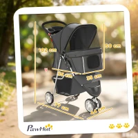 PawHut Faltbar Hundewagen mit verstellbarem Verdeck, Aufbewahrungskorb, für kleine Hunde bis 10kg, 77 x 44 x 102 cm Dunkelgrau(m-3)