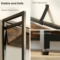 HOMCOM Bookshelf 5-Tier Metal Frame Room Divider Bookcase Storage Shelves for Living Room Rustic Brown(m-7)