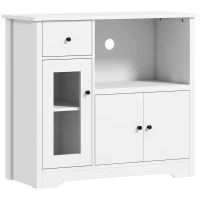 HOMCOM Keukenkast met Kabeldoorvoer, Commode met 2 Kasten, Open Vak, Lade, 80 x 35 x 72,2 cm, Spaanplaat, Wit(m-1)