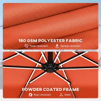 Outsunny 3 m Garden Cantilever Parasol with LED Solar Light, Round Overhanging Umbrella with 360° Rotation, Cover, Orange(m-9)