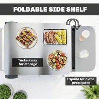 Outsunny Keukenwagen met Wielen Serveerwagen met Haken, Keukenrol- & Handdoekhouder, Roestvrij Staal, 115 x 67,5 x 80,5 cm Zwart(m-4)