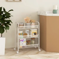HOMCOM Carrito de 3 niveles con cestas, carrito con ruedas, carro de almacenamiento rodante 45 x 26,5 x 63 cm blanco(m-5)