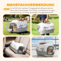 PawHut Transportbox voor kat en miniatuurhonden tot 4 kg, hondenbox met dakopening en voerbak, 49x32x31 cm, lichtgrijs(m-4)