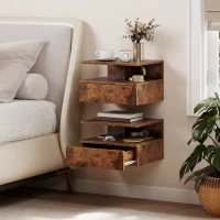 HOMCOM Set di 2 Comodini Sospesi con Cassetto e Mensola Aperta, 35x32x22.5 cm, Marrone Rustico(m-2)