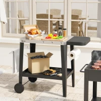 Outsunny Carro de cocina con ruedas carrito de servicio con ganchos, portarrollos de papel y porta toallas, acero inoxidable, 115 x 67,5 x 80,5 cm Negro(m-2)