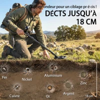 Outsunny Détecteur de métaux pour adultes, bobine de recherche étanche IP68 avec écran LCD, détecteur d'or à 3 modes avec pelle(m-5)