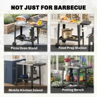 Outsunny Kitchen Trolley with Wheels, Serving Cart with Hooks, Paper Roll & Towel Holder, Stainless Steel, 115 x 67.5 x 80.5 cm Black(m-4)