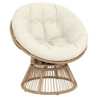 Outsunny Sillón papasan 360° giratorio Sillón de mimbre con cojín Estructura de acero Sillón redondo de ratán Sillón lounge Blanco crema