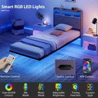 HOMCOM Floating Bed Frame, Upholstered 3ft Single Size Bed, Platform Bed with RGB LED Lights and Charging Station, Grey(m-5)