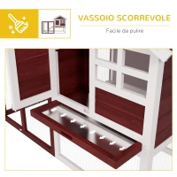 PawHut Conigliera da Esterno in Legno con Casetta per Conigli e Rampa, 123.5x62.6x92.5 cm, Marrone e Bianco(m-6)