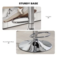 HOMCOM Hoker barowy, regulowany, obrotowy 360°, z metalowym stelażem, oparciem, podnóżkiem, 61x50x93-113 cm, czarny(m-6)