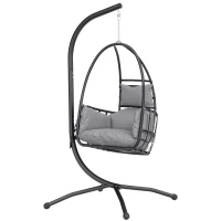 Outsunny Hängesessel im Ei-Design mit Gestell Klappbarer Korb Kopfstütze Kissen Seitentasche Belastbarkeit 120 kg Dunkelgrau(m-6)