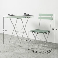 Outsunny Outdoor Bistro Set Folding Patio Furniture Set with 2 Chairs Table for 2 People White and Green(m-3)