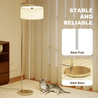 HOMCOM Floor Lamp, Modern Standing Lamp with Linen Lampshade, Round Base for Living Room, Bedroom, Dining Room, 153cm, Silver Tone(m-7)