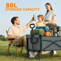 Outsunny 81L Festival Trolley on Wheels, Compact Garden Folding Trolley Cart with Adjustable Handle 80L, Grey(m-6)