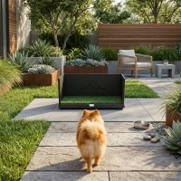 PawHut Hondentoilet 75 x 51 cm Hondentoilet met Kunstgras, Puppytoilet met Hoge Wanden, Uittrekbare Lade en Drainage Zwart(m-2)