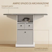 HOMCOM Mobile Asse da Stiro Pieghevole a Rotelle con Ripiano Aperto e 3 Cassetti, 121x37x89.5 cm, Bianco e Grigio(m-6)