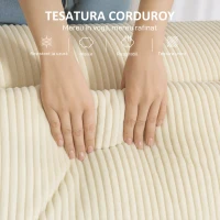 HOMCOM Canapea 3 Locuri Extra Adâncă 65 cm, Canapea Modulară Fără Cadru cu Perne Groase, Cotiere Largi și 2 Perne, Design Modern din Catifea cu Nervuri pentru Sufragerie, Bej(m-6)