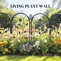 Outsunny Tuinhek van Metaal 80 x 60 cm Decoratief Rasterhek Set met Voet voor Tuin Bloembedden Huisdierbarrière Zwart(m-7)