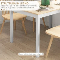 HOMCOM Tavolo da Pranzo 4 Posti con Piedini Antiscivolo, in Legno di Pino, 120x75x75 cm(m-5)