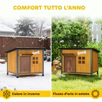 PawHut Cuccia per Cani da Esterno in Legno e Acciaio Anti-Morso, Tetto Apribile e Tenda per Porta, Giallo(m-5)