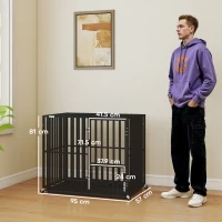 PawHut Heavy Duty Dog Crate, Dog Cage with Wheels for Medium Large Breeds, Metal Pet Kennel with Removable Tray(m-3)