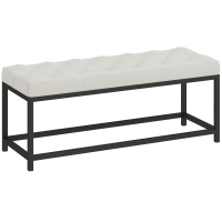 HOMCOM Banco Pie de Cama Tapizado en Terciopelo Diseño Capitoné Base de Metal para Dormitorio Entrada Salón Crema