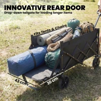 Outsunny Bolderkar 80L Opvouwbare Handkar Tuinkar Transportkar met Telescoopgreep Achterklep Bekerhouders(m-5)