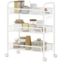 HOMCOM Carrinho de 3 níveis com cestos carrinho com rodas carrinho de arrumação 45 x 26,5 x 63 cm branco(m-8)