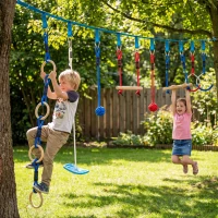 AIYAPLAY Ninja Line kinderen 10 m 9-delig Slackline Set met 2 turnringen, 3-in-1 schommel, 2 klimstangen voor 3-8 jaar meerkleurig(m-2)
