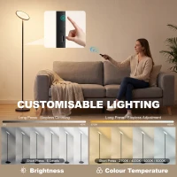 HOMCOM Uplighter Floor Lamp with Tuya App and Music Sync, Standing Lamp with Adjustable Head for Living Room Bedroom, Black(m-5)