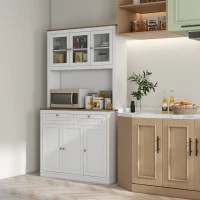 HOMCOM Armário de Cozinha com 3 Portas de Vidro Compartimento Aberto 2 Gavetas e Prateleiras Ajustáveis 100x40x180 cm Branco(m-2)