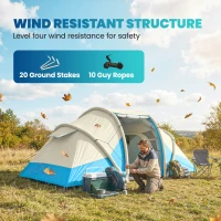 Outsunny Inflatable Tent 2 Bedroom 3000mm Waterproof Windproof Air Tent with Carry Bag for 2-4 Person(m-8)