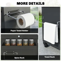 Outsunny 5-Tier Grill Cart with Stainless Steel Worktop Adjustable Shelves Drawer Wheels Spice Rack Towel Holder(m-4)