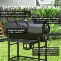 Outsunny Houtskoolgrill van Staal BBQ Smoker met Deksel Handgrepen Thermometer Wielen Verplaatsbaar 114 x 65 x 95 cm(m-5)