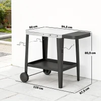 Outsunny Keukenwagen met Wielen Serveerwagen met Haken, Keukenrol- & Handdoekhouder, Roestvrij Staal, 115 x 67,5 x 80,5 cm Zwart(m-3)