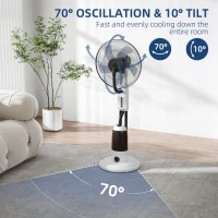 HOMCOM Spray Misting Fan, Floor Fan with Water Mist Spray, 70° Oscillation, Tilt Head, 3 Speeds, 2.8L Water Tank, White(m-6)
