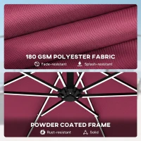 Outsunny 3 m Garden Cantilever Parasol with LED Solar Light, Round Overhanging Umbrella with 360° Rotation, Cover, Wine Red(m-9)