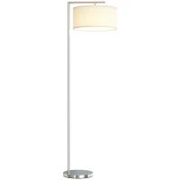 HOMCOM Floor Lamp, Modern Standing Lamp with Linen Lampshade, Round Base for Living Room, Bedroom, Dining Room, 153cm, Silver Tone(m-10)