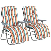 Outsunny Set of 2 Foldable Patio Sun Lounger with Adjustable Backrest and Cushion, Multicoloured(m-1)