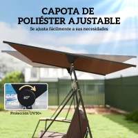 Outsunny Columpio de Jardín Exterior de 3 Plazas con Techo Ajustable 2 Bandejas Cojines y Marco de Metal Carga 360 kg Marrón(m-6)