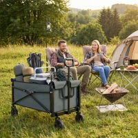 Outsunny 81L Festival Trolley on Wheels, Compact Garden Folding Trolley Cart with Adjustable Handle 80L, Grey(m-8)