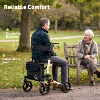 HOMCOM Rollator Walker with Seat, Compact Quick Folding Mobility Walker with 8" Wheels, Carry Bag, Adjustable Height, Cane Holder and Lightweight Aluminium Frame for Seniors and Disabled, Gold Tone(m-5)